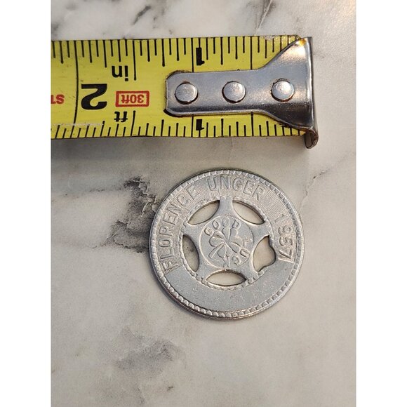 Florence Unger Token 1957 Four-Leaf Clover Design Good Luck Charm - Picture 3 of 3